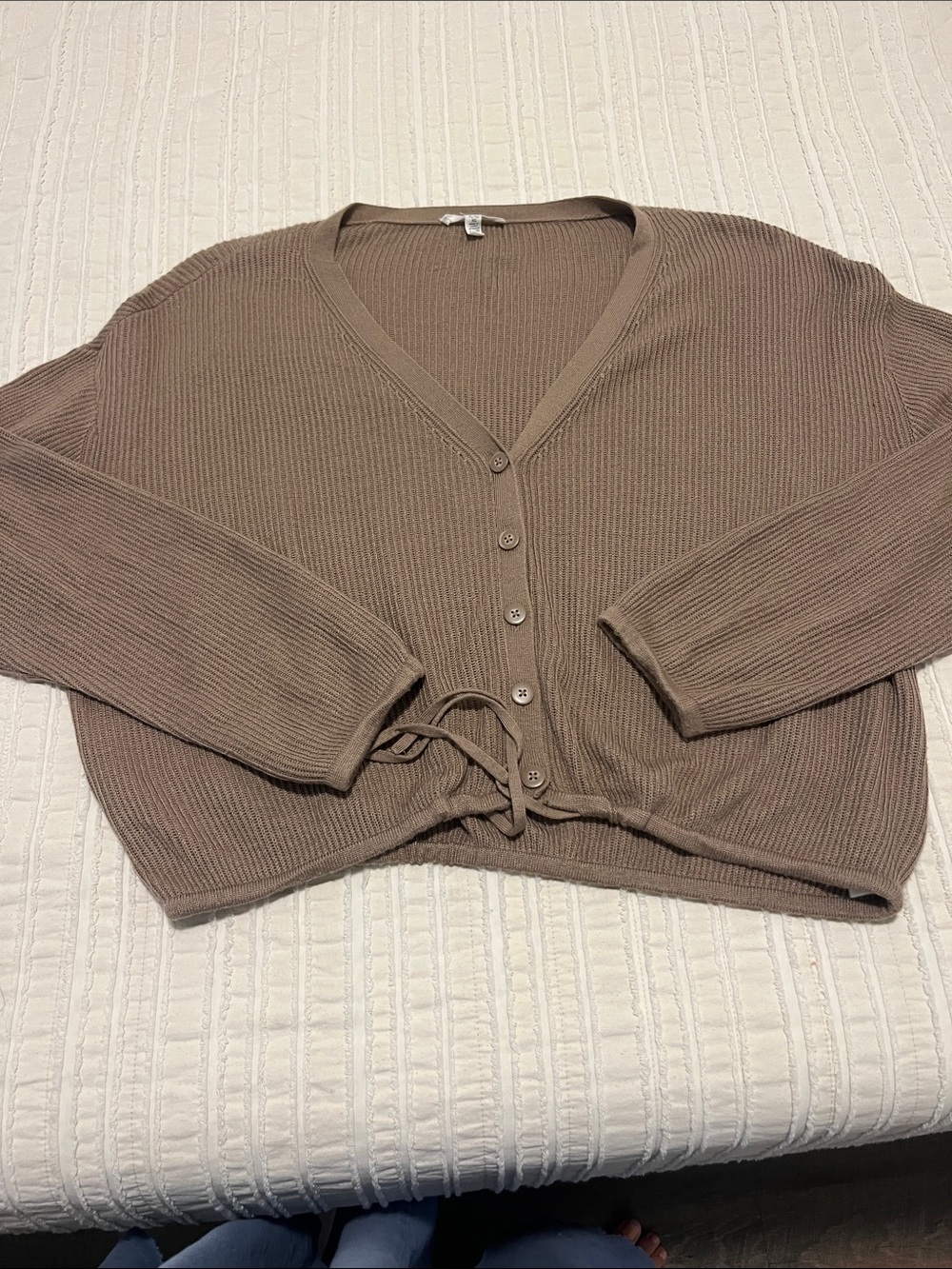Splendid Taupe V-Neck Button Cardigan with Drawstring Hem ultra soft.